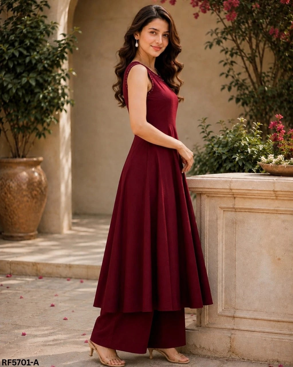 Ethnic  Bollywood  Deepavali  ReadyWear  2Pcs  Sleeveless Kurti Pants Suit Baju For Model Wear