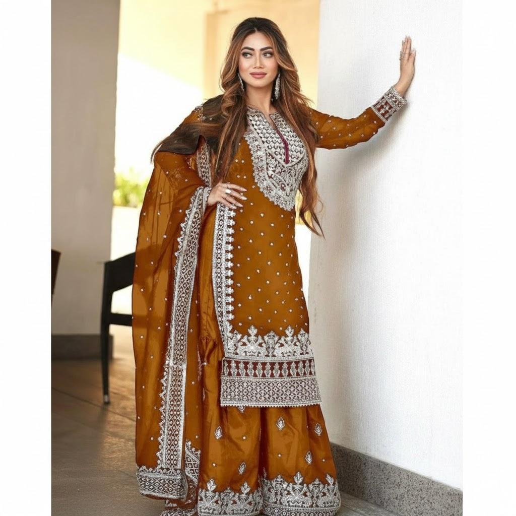 Heavy Embroidery Gharara 3Pcs Suit  Collection For Women