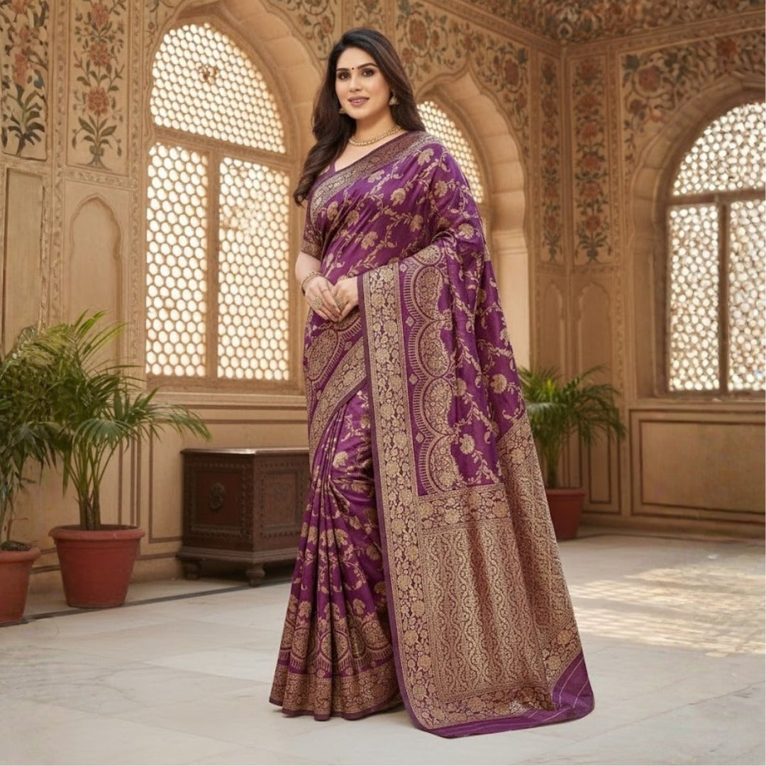Designer Jacquard Work Silk Saree Unstitched