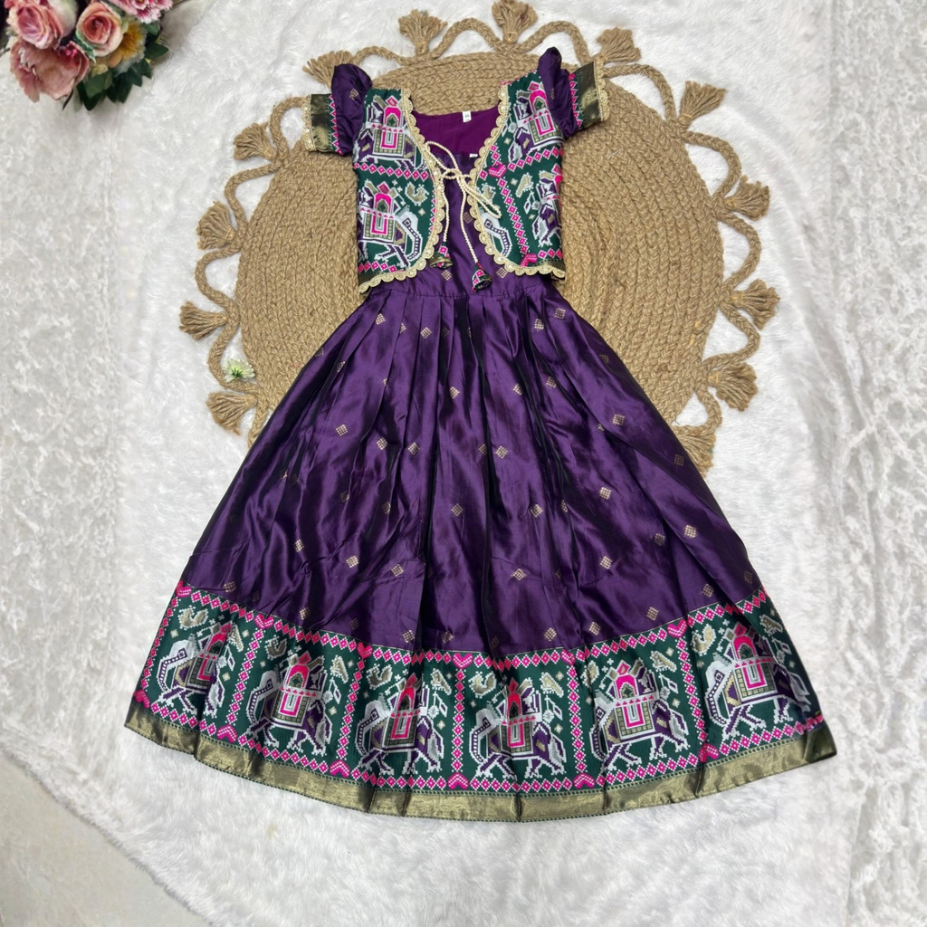 Premium Silk Jacquard Work Lehenga With Koti  Stlye For Kids