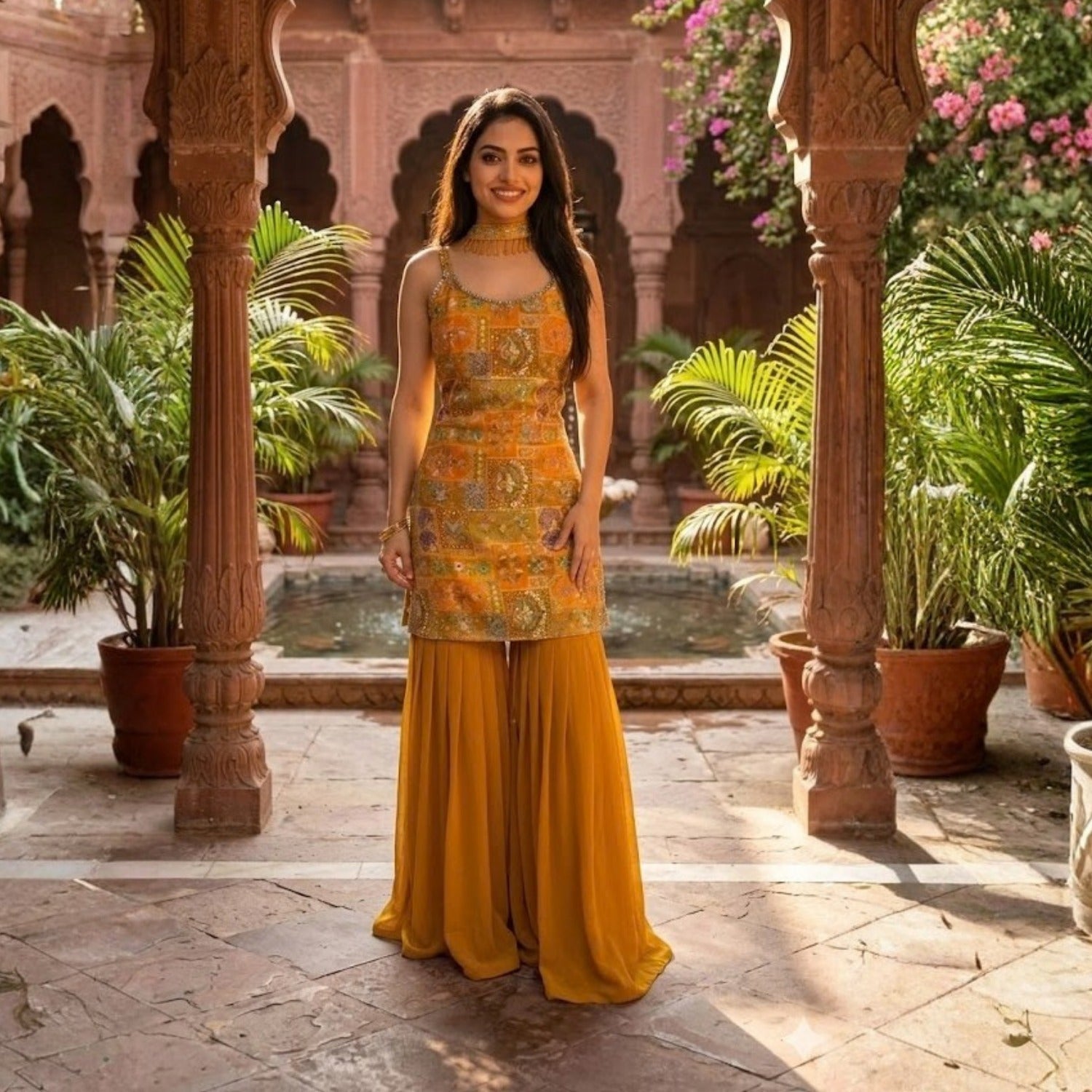Elegant Mirror and Diamond Hand Work 3PCS Suit For Women