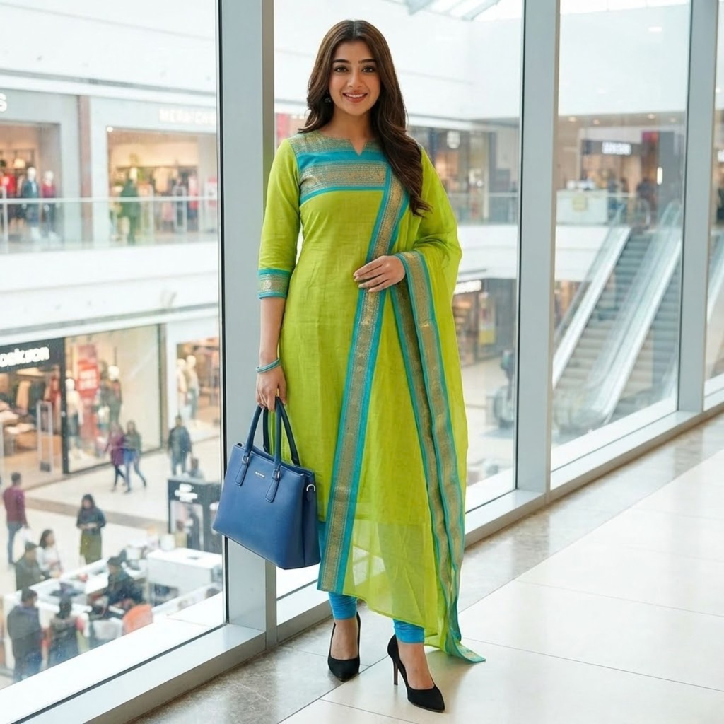 2Pcs Satin Cotton  Ready To Wear  Top & Dupatta  For Women 002