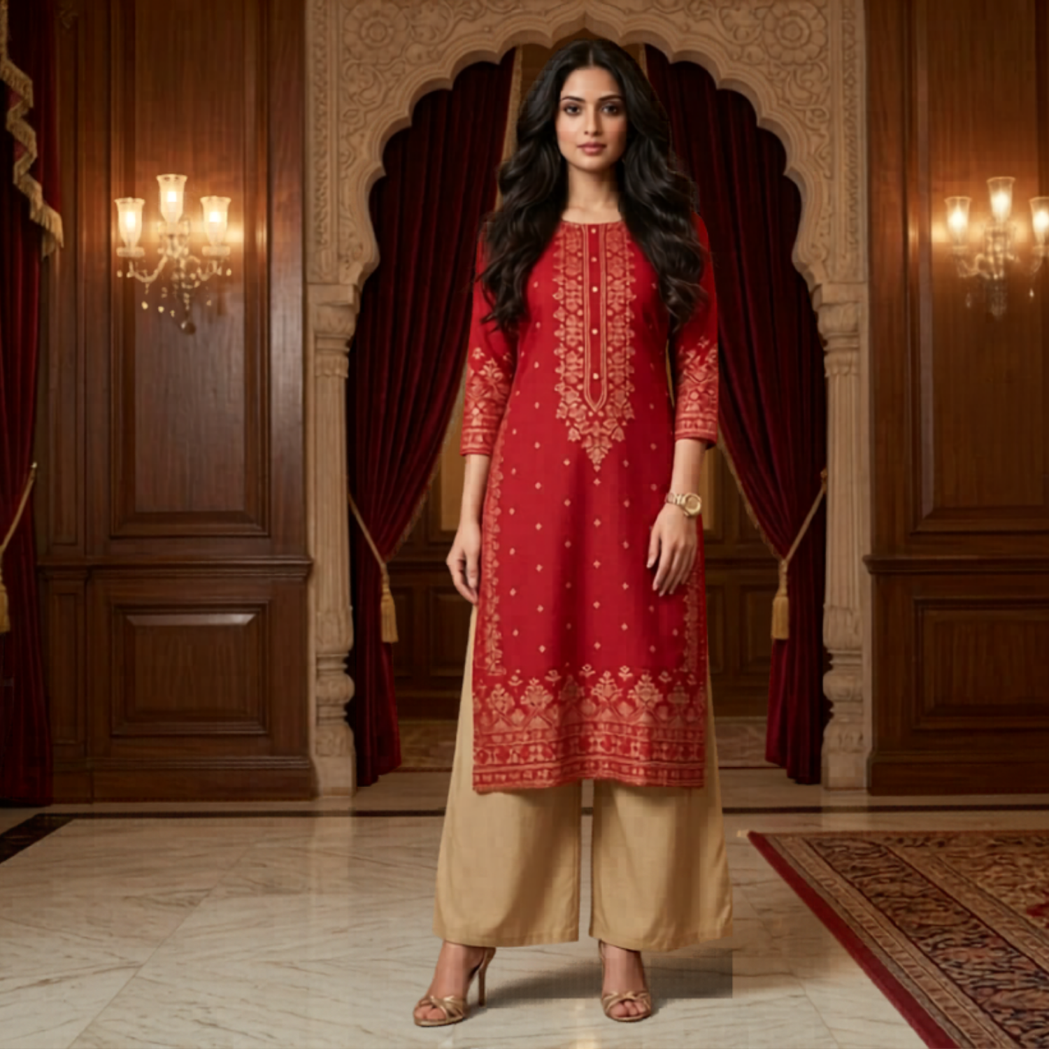 Flowy A-Line Kurti Palazzo 2Pcs Set For Women 002