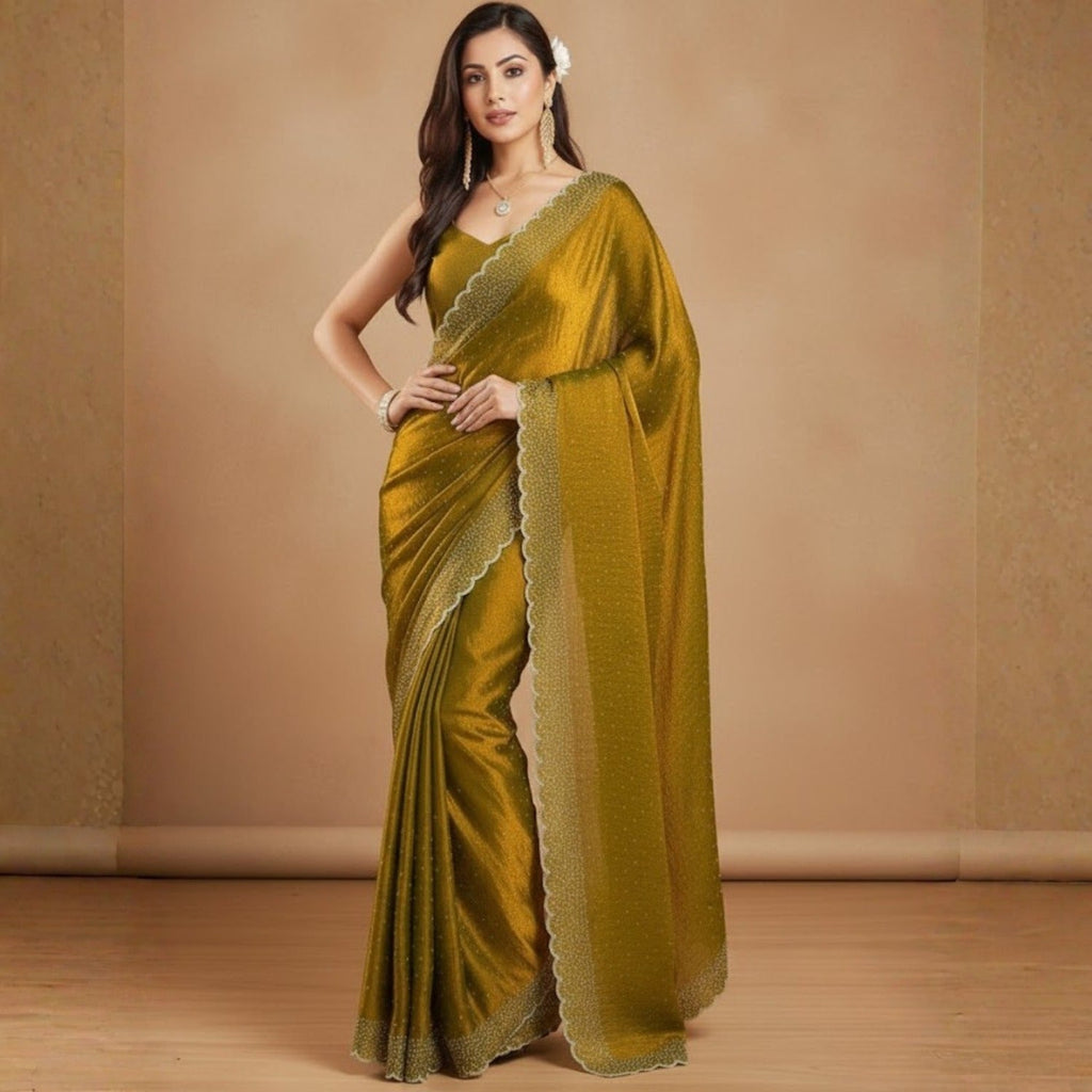 Fendy Silk With Beautiful Stone Work Saree For Women