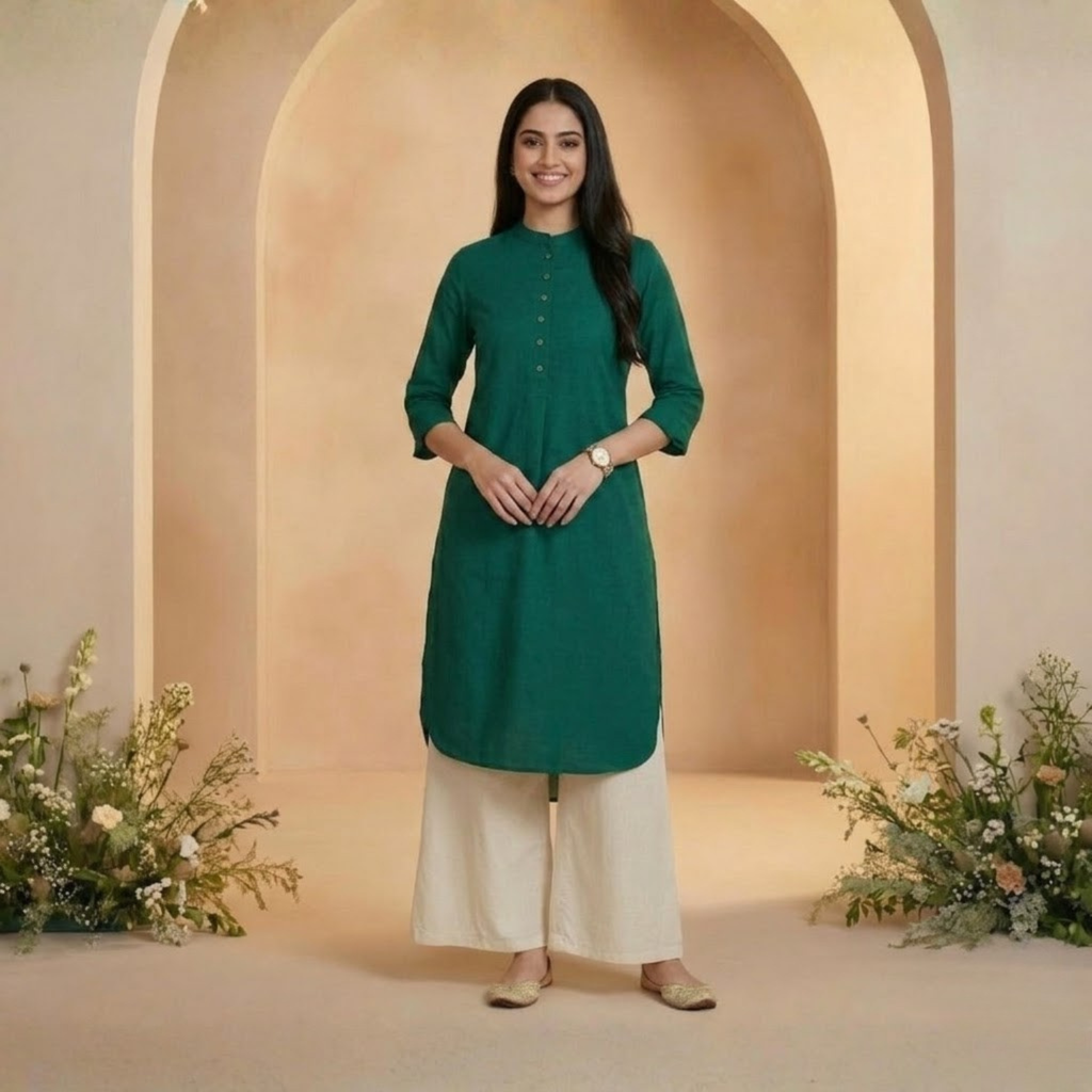 New Plain Button  Design  Kurti  Collection For Women
