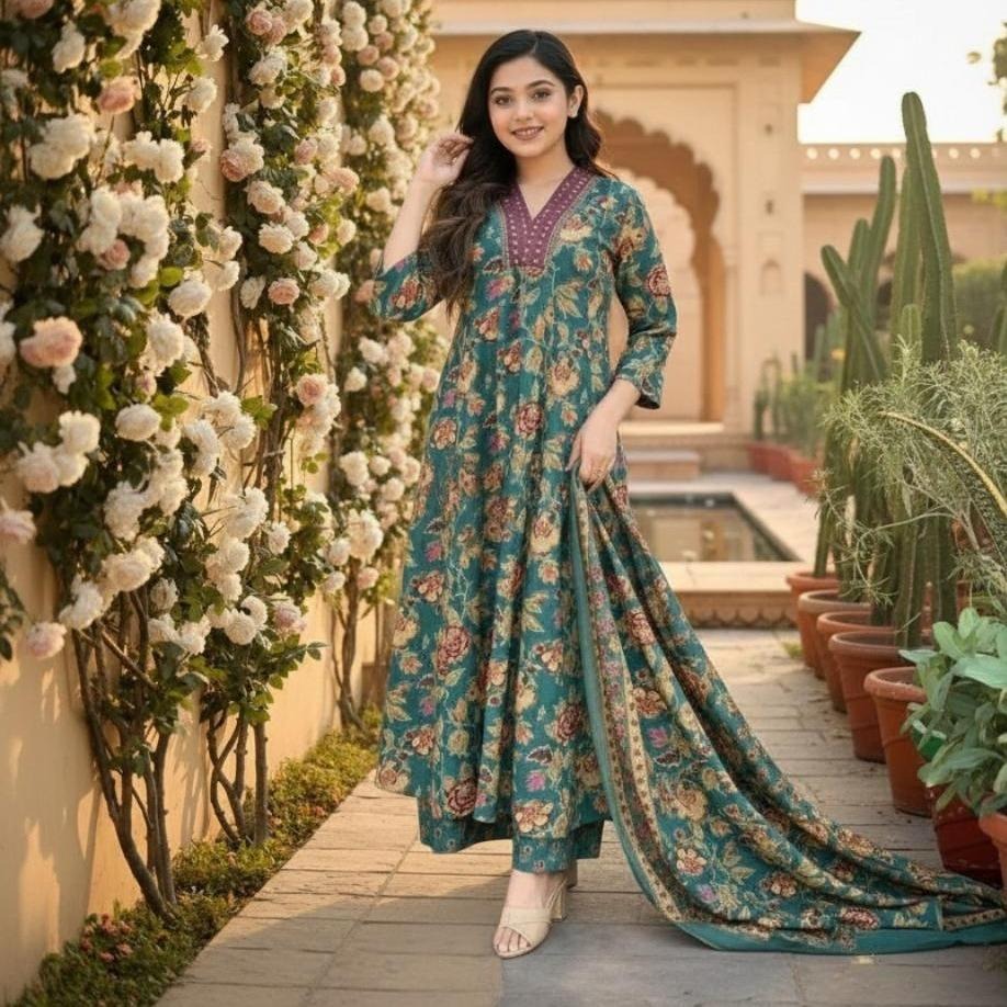 Ready to Wear  3Pcs  Anarkali Cotton Set  For Kids