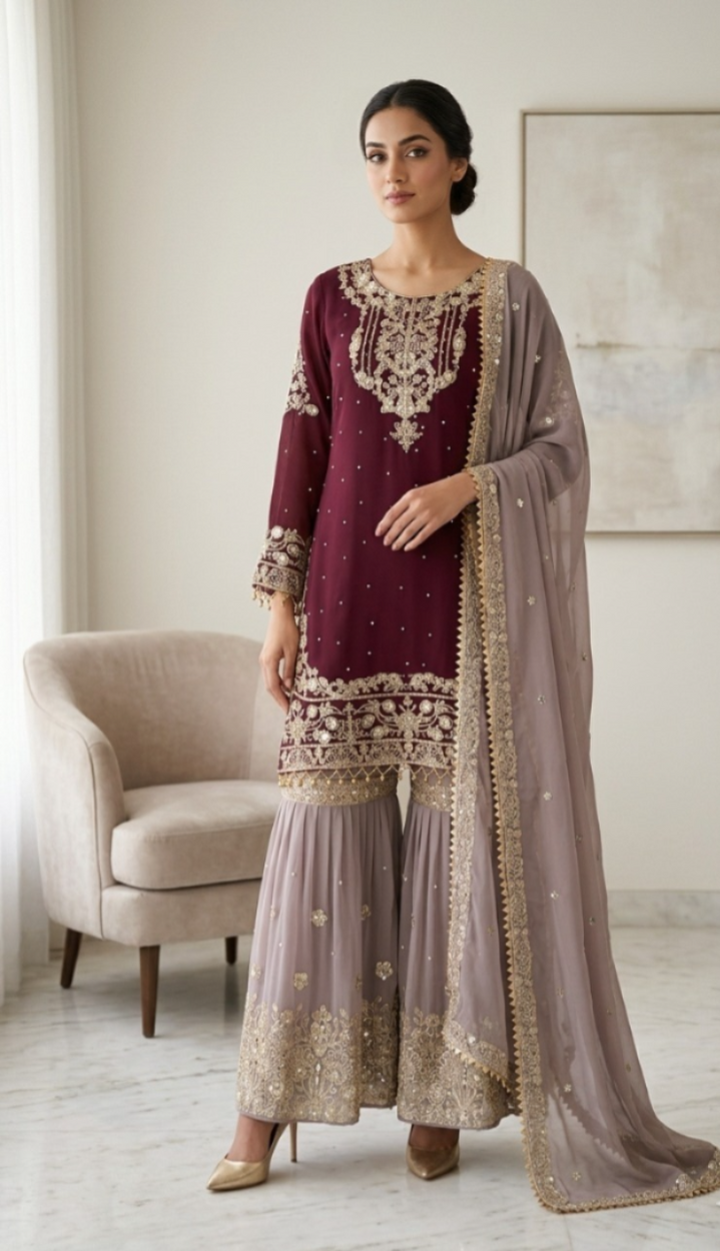 Heavy Georgette 3PCS  Fully Embroidery Suit For Women