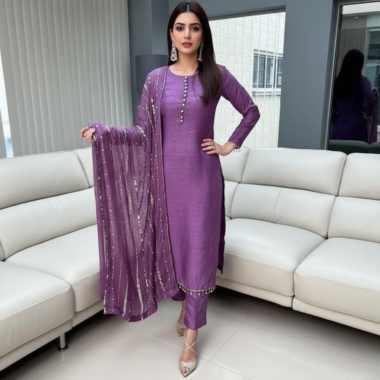 Designer Georgette Beads Works 3pcs Suit Collection For Women