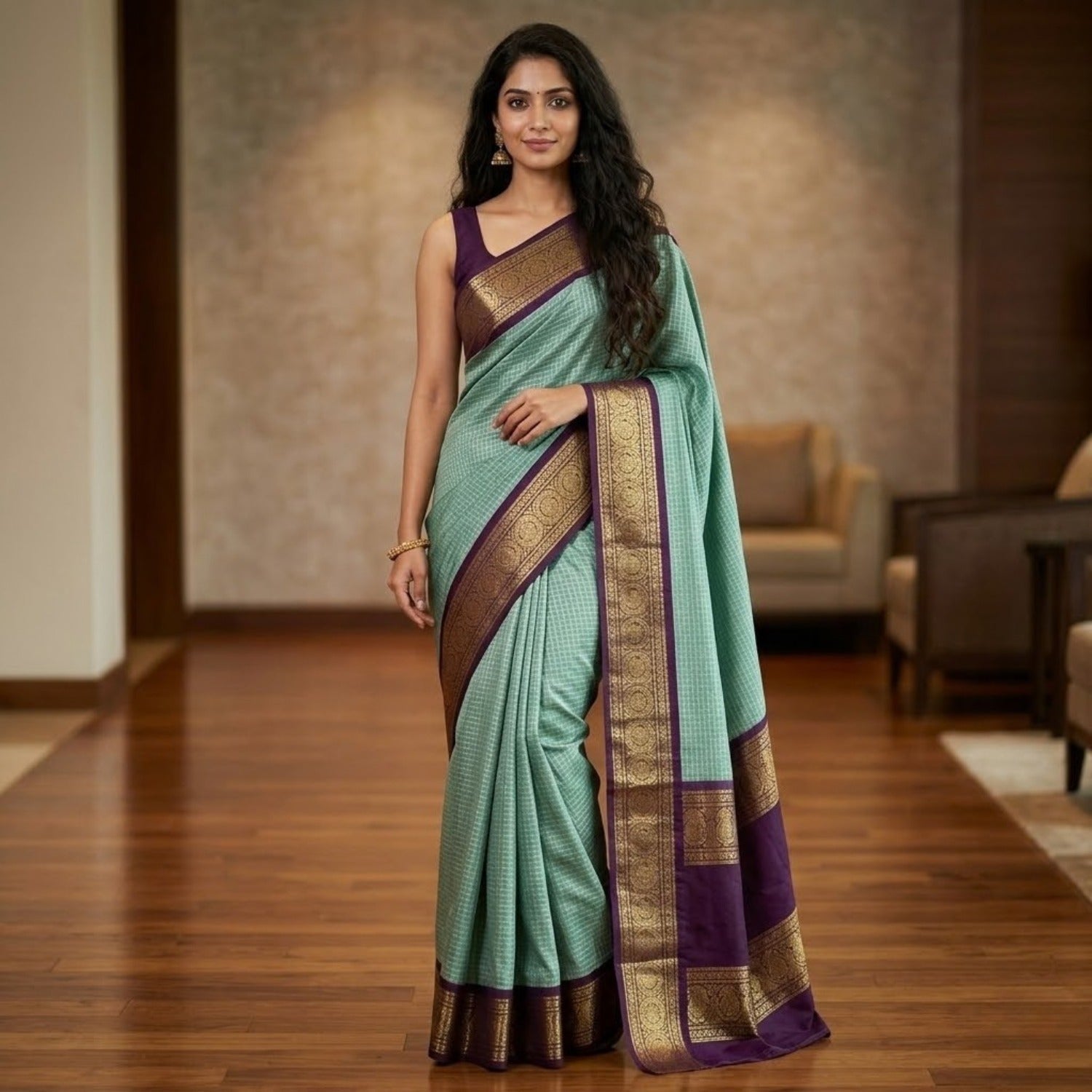 Silk Jacquard Border Saree With Unstitched  Blouse For Women
