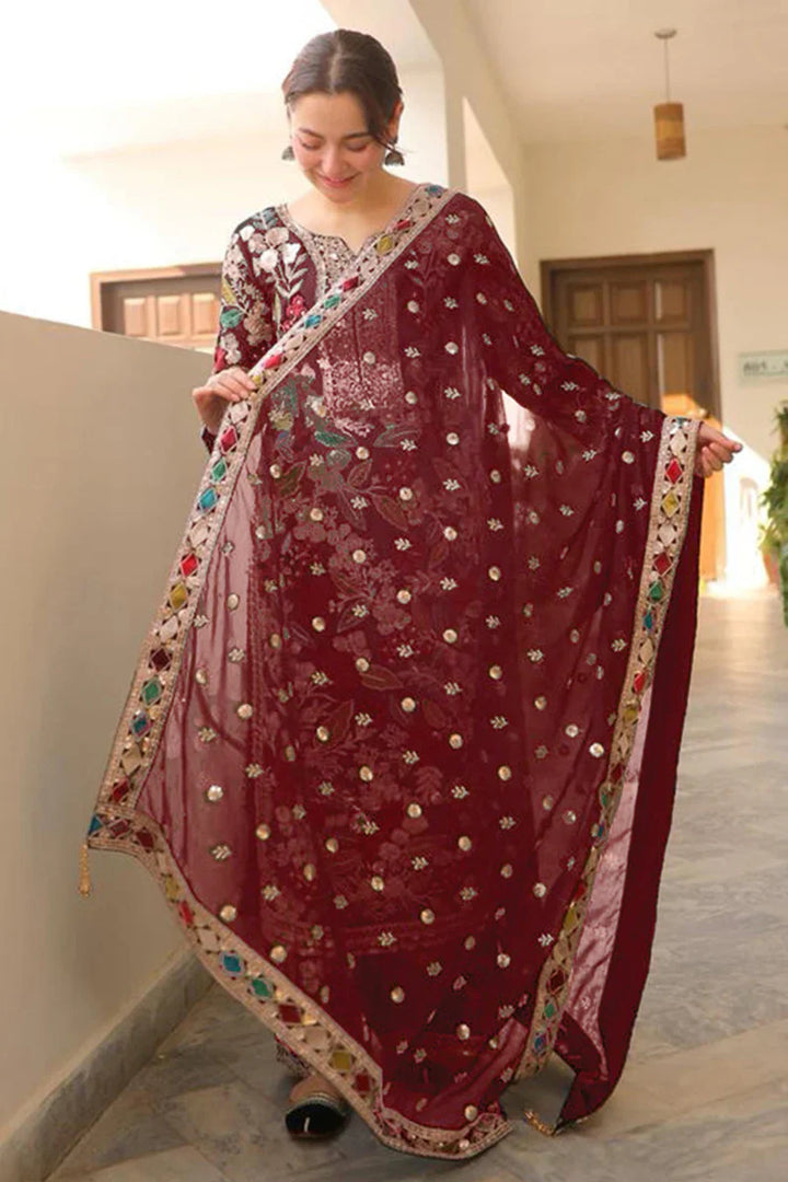 Velvet Handwork Salwar Kameez with Dupatta