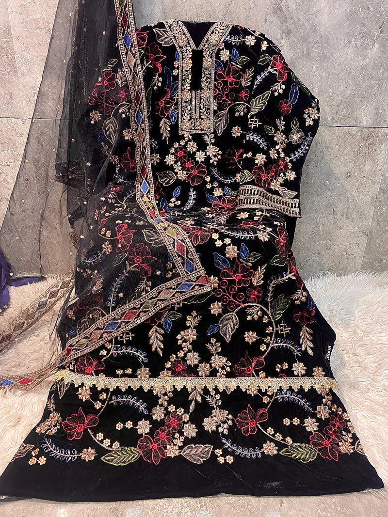 Velvet Handwork Salwar Kameez with Dupatta