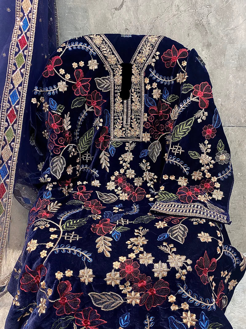 Velvet Handwork Salwar Kameez with Dupatta