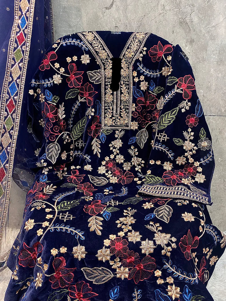 Velvet Handwork Salwar Kameez with Dupatta