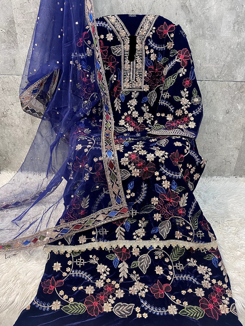 Velvet Handwork Salwar Kameez with Dupatta