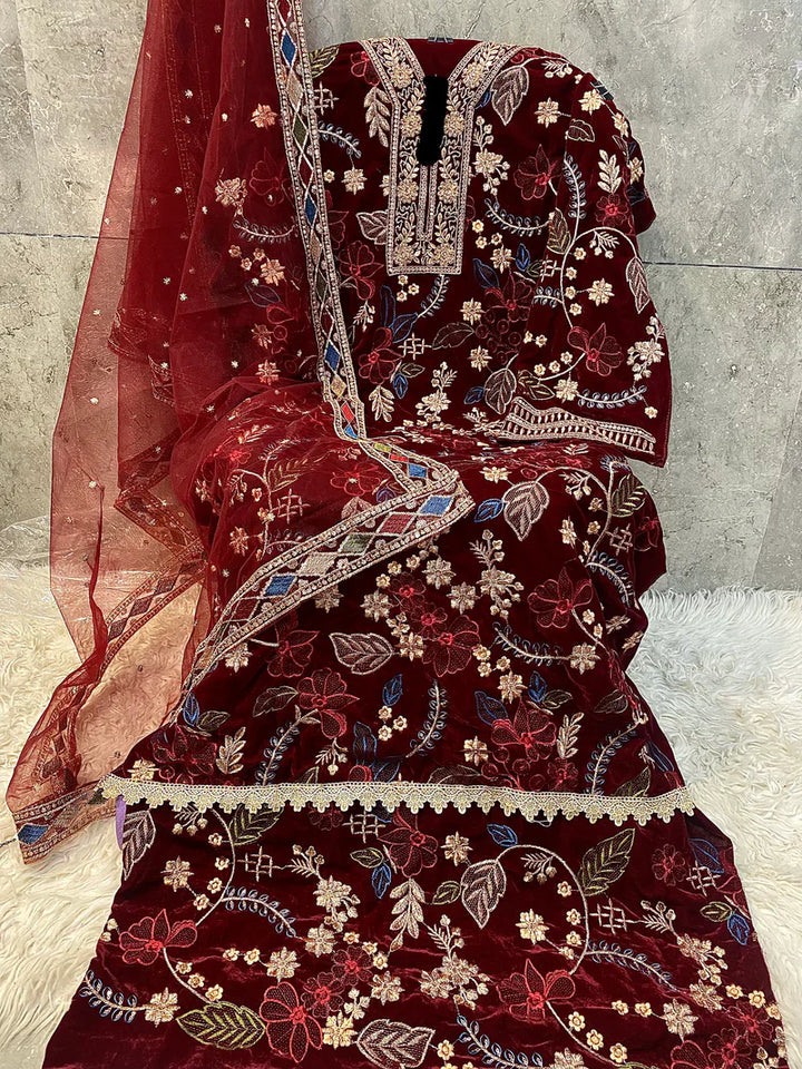 Velvet Handwork Salwar Kameez with Dupatta