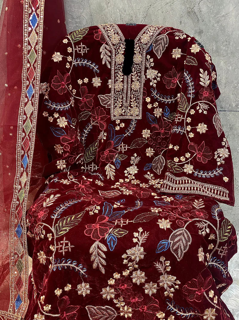 Velvet Handwork Salwar Kameez with Dupatta