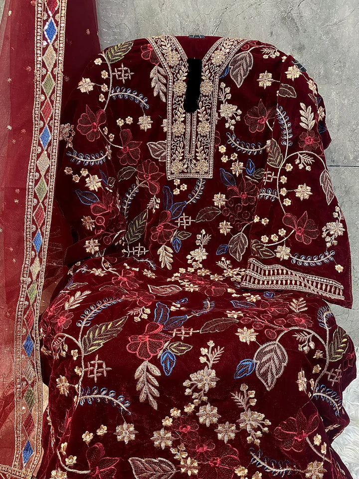 Velvet Handwork Salwar Kameez with Dupatta
