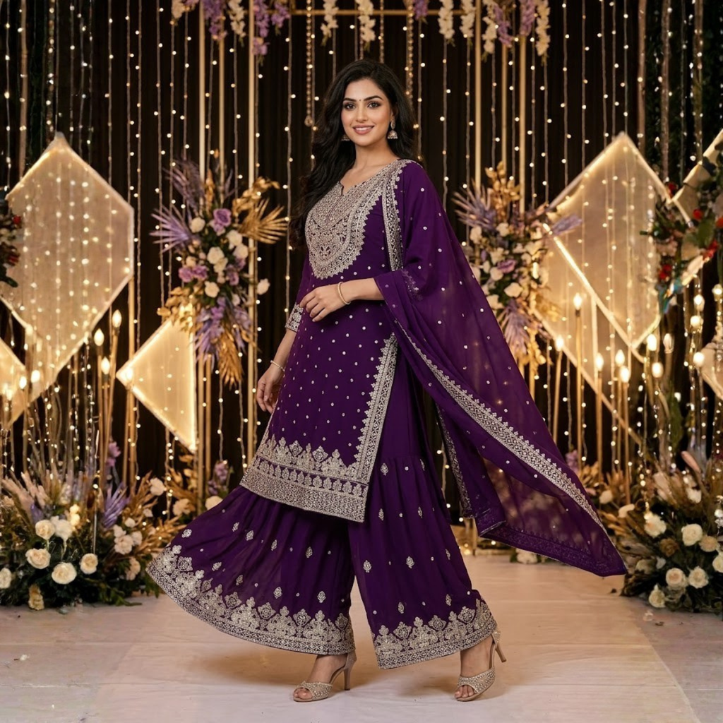 Heavy Embroidery Gharara 3Pcs Suit  Collection For Women