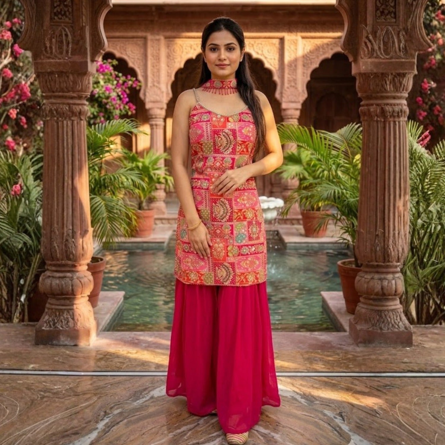 Elegant Mirror and Diamond Hand Work 3PCS Suit For Women