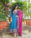 Vichitra Silk Jacquard Zari Weaving Gown with Dupatta