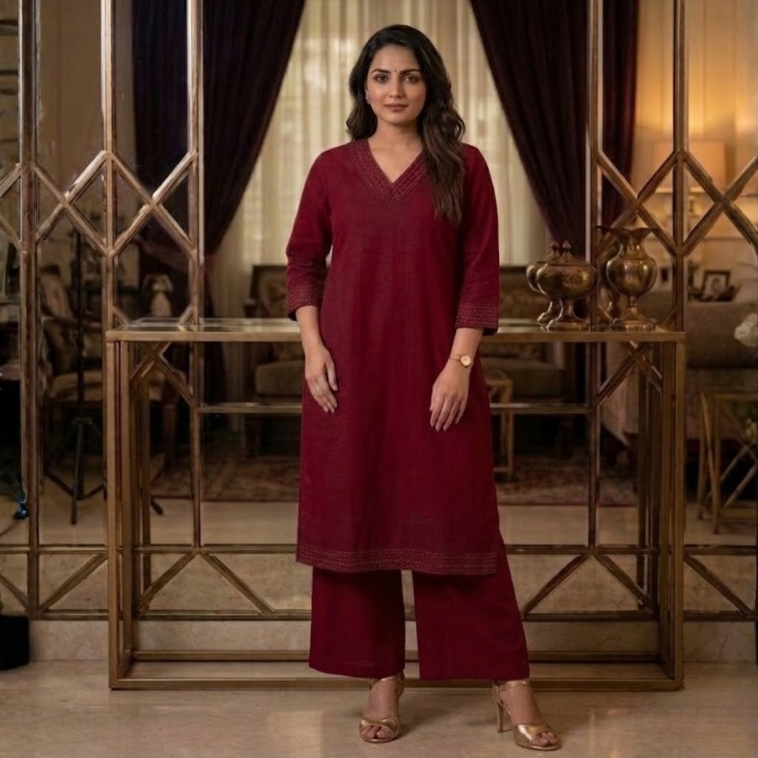 One Side Pant Pocket   Ready To Wear 2PCS Set For Women