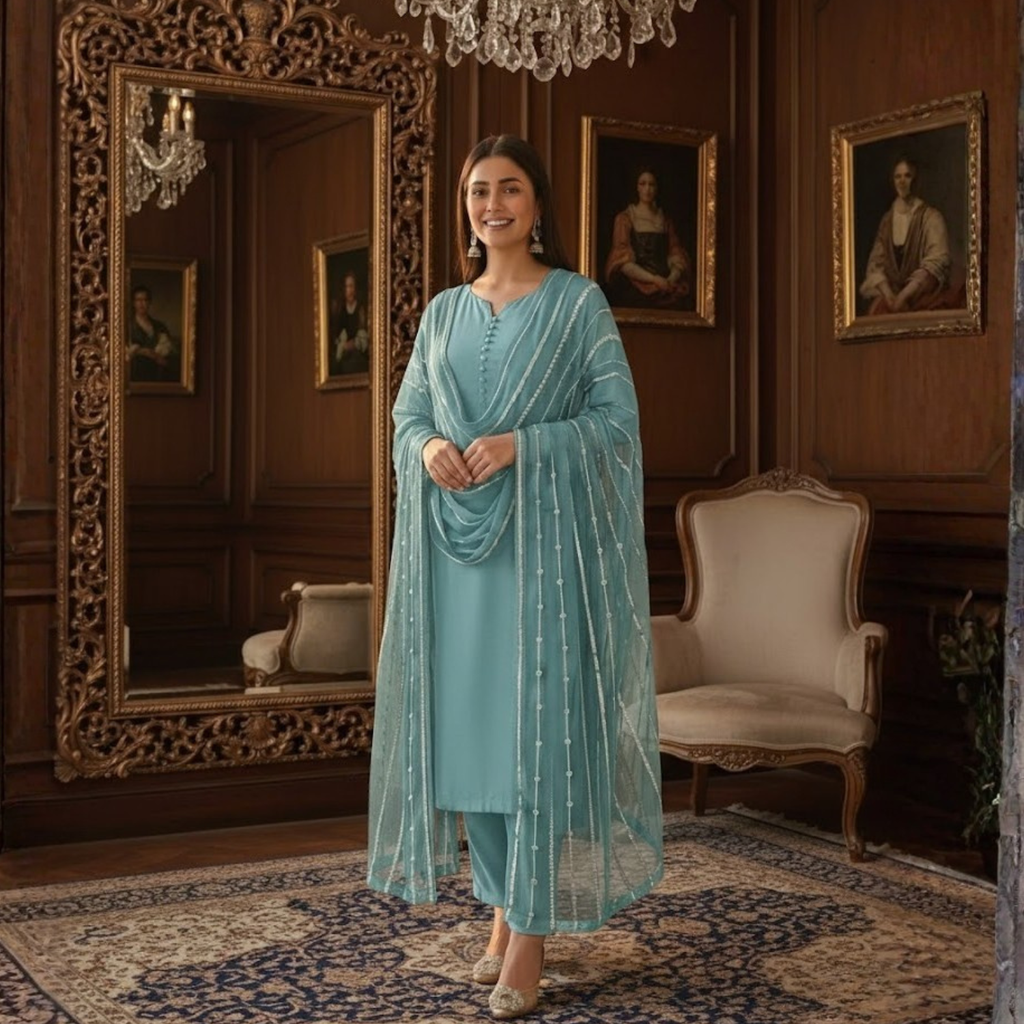 Ready To Wear Designer Fancy Wrinkle  3PCS Suit For Women  003