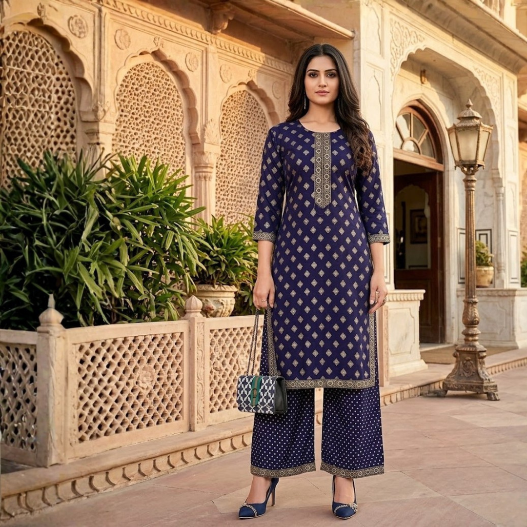 Rayon Embroidered Kurti with Plazzo 2 Pcs Dress