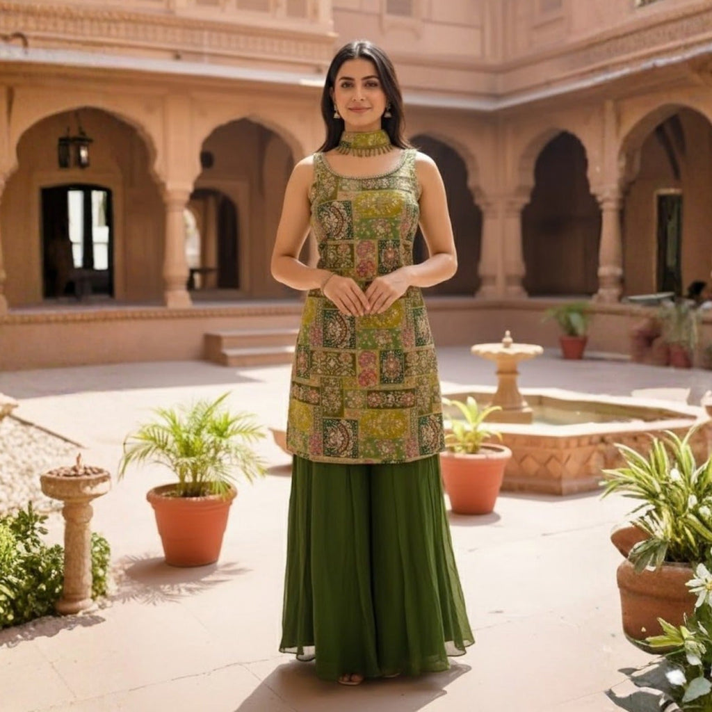 Elegant Mirror and Diamond Hand Work 3PCS Suit For Women