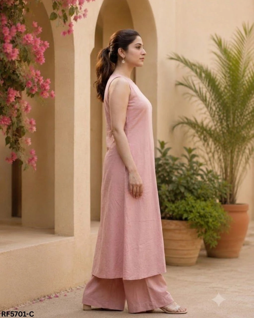 Ethnic  Bollywood  Deepavali  ReadyWear  2Pcs  Sleeveless Kurti Pants Suit Baju For Model Wear