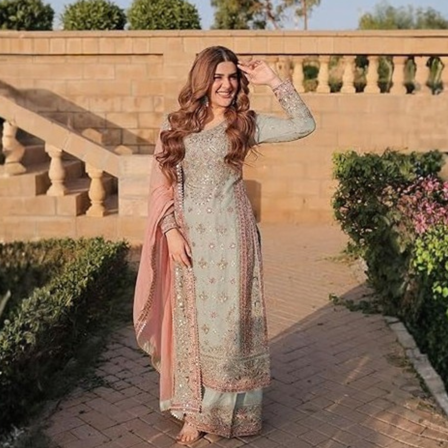 Pink & Sea Green Embroidery 3Pcs Suit  For Women 003