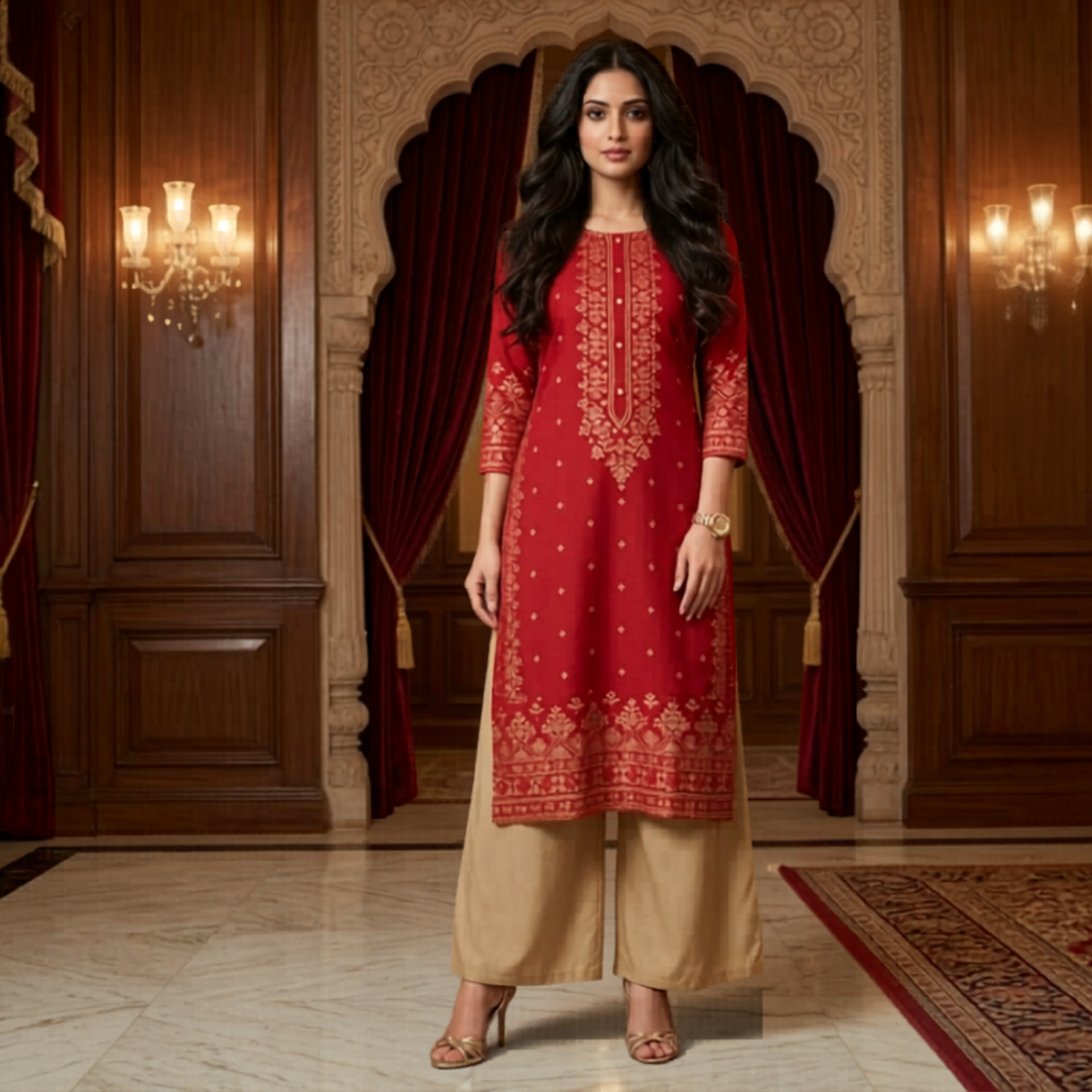 Flowy A-Line Kurti Palazzo 2Pcs Set For Women 002