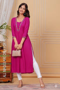 Elegant A-Line Cotton Kurti With Collar Embroidery Work  For Women 001