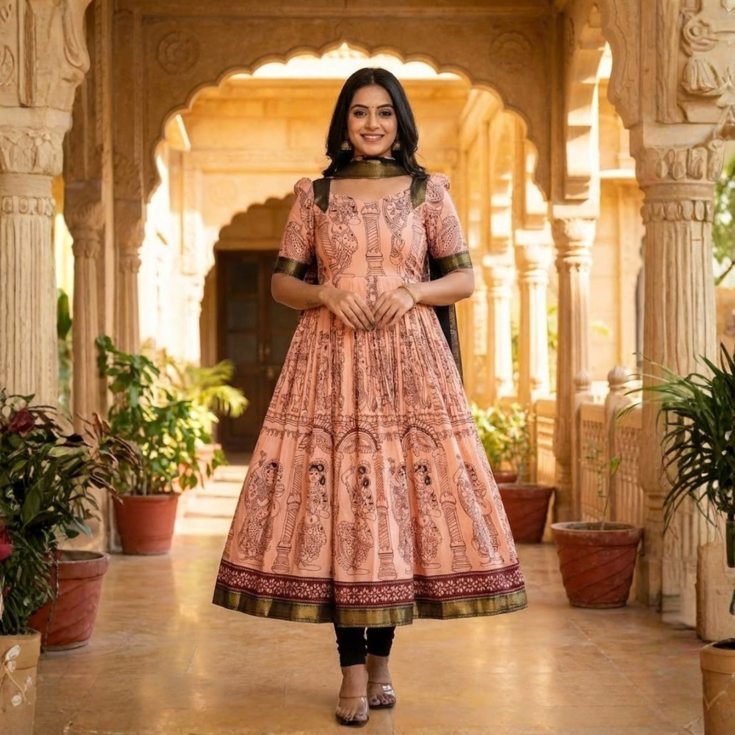 Silk  Printed  Anarkali Gown  Duppatta  Set  For  Women 002