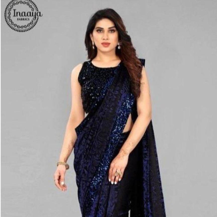 Trending  Lycra Blend Saree with Sequins work For Women