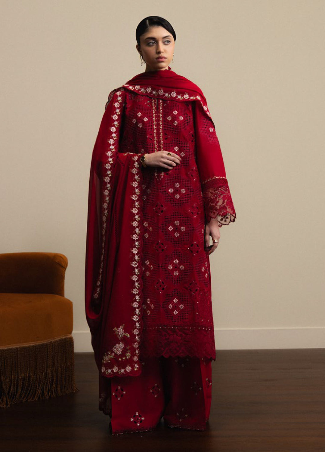 3 Piece Lawn with Semi Pure Chiffon Dupatta   | Ready To Wear