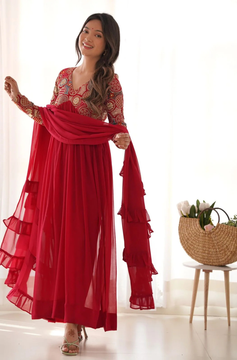 Pink Colour Georgette Gown Set