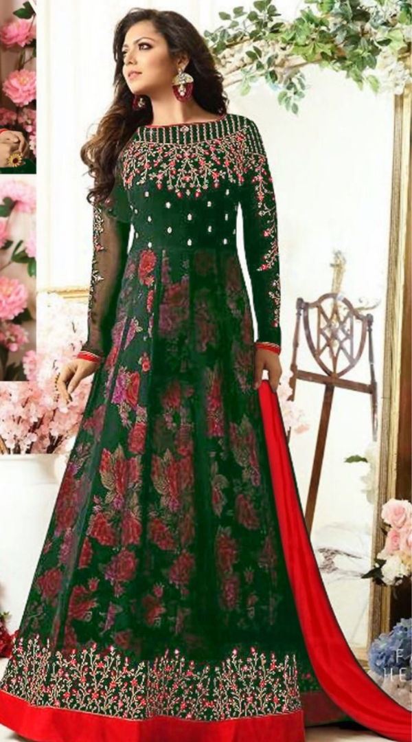 Elegant Georgette Embroidered Stitched Suit with Nazmeen Dupatta