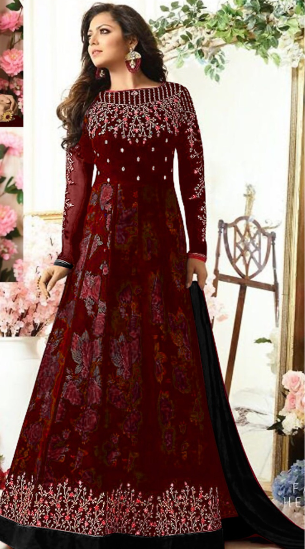 Elegant Georgette Embroidered Stitched Suit with Nazmeen Dupatta