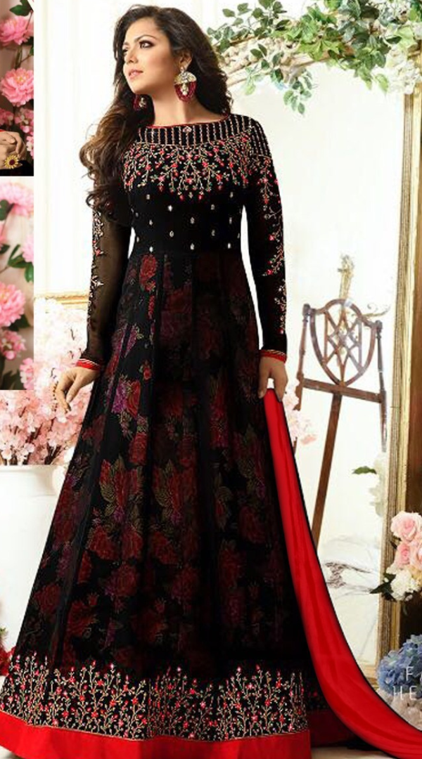 Elegant Georgette Embroidered Stitched Suit with Nazmeen Dupatta