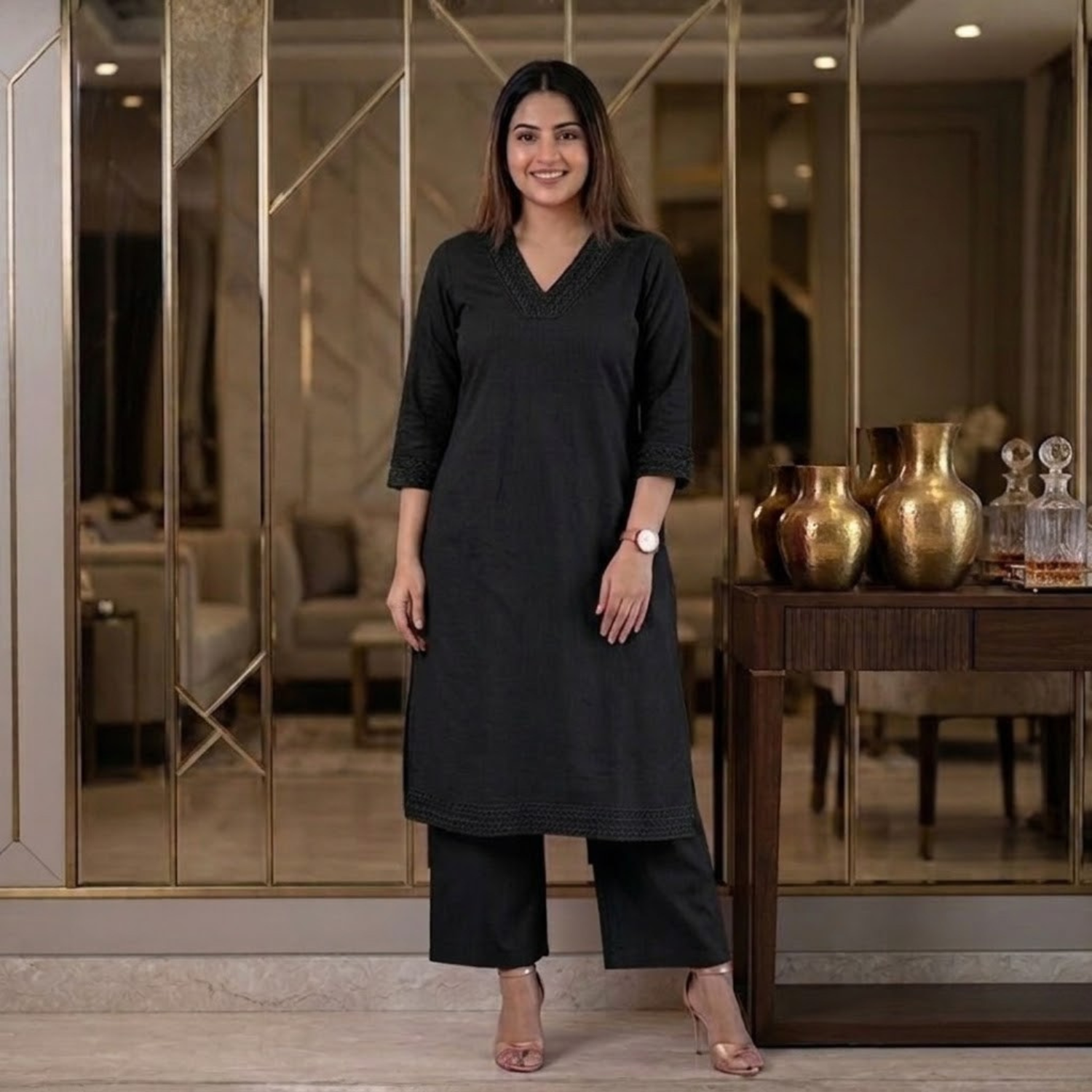 One Side Pant Pocket   Ready To Wear 2PCS Set For Women