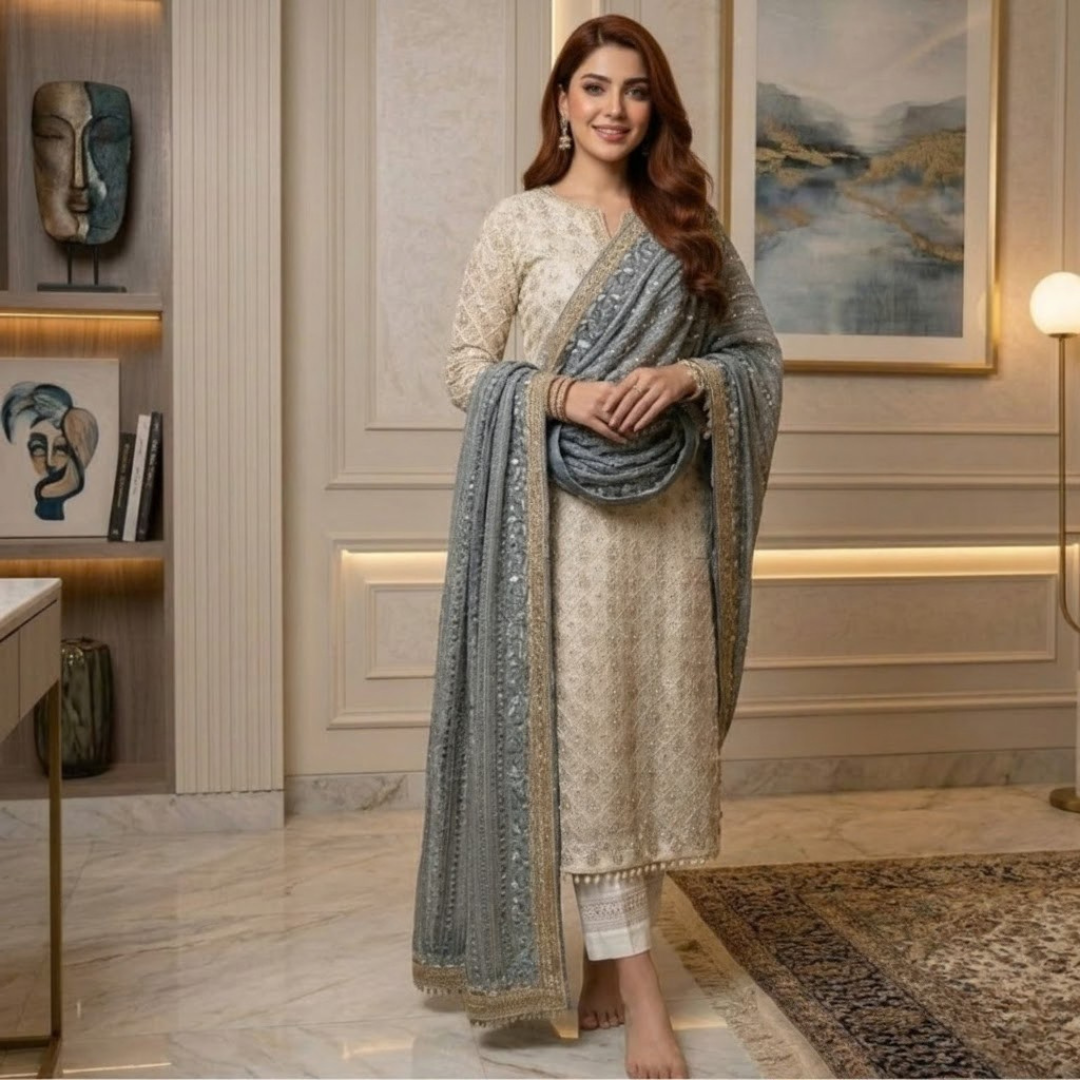 Georgette  Embroidered  3Pcs Suit  For Women  003