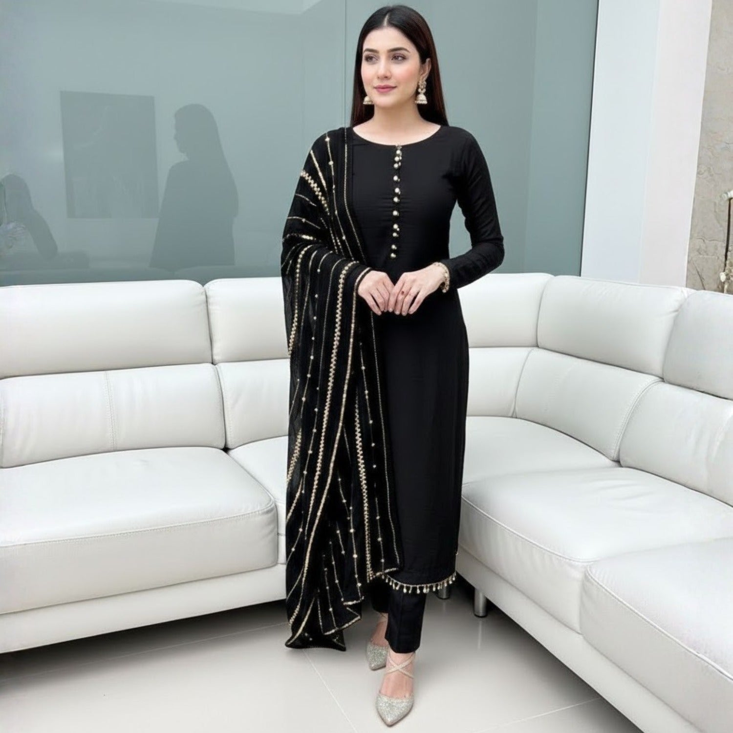Designer Georgette Beads Works 3pcs Suit Collection For Women