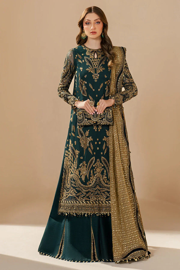 Embroidered Chiffon Sharara Suit with Organza Borders &amp; Malai Crepe Sharara | Ready to Wear