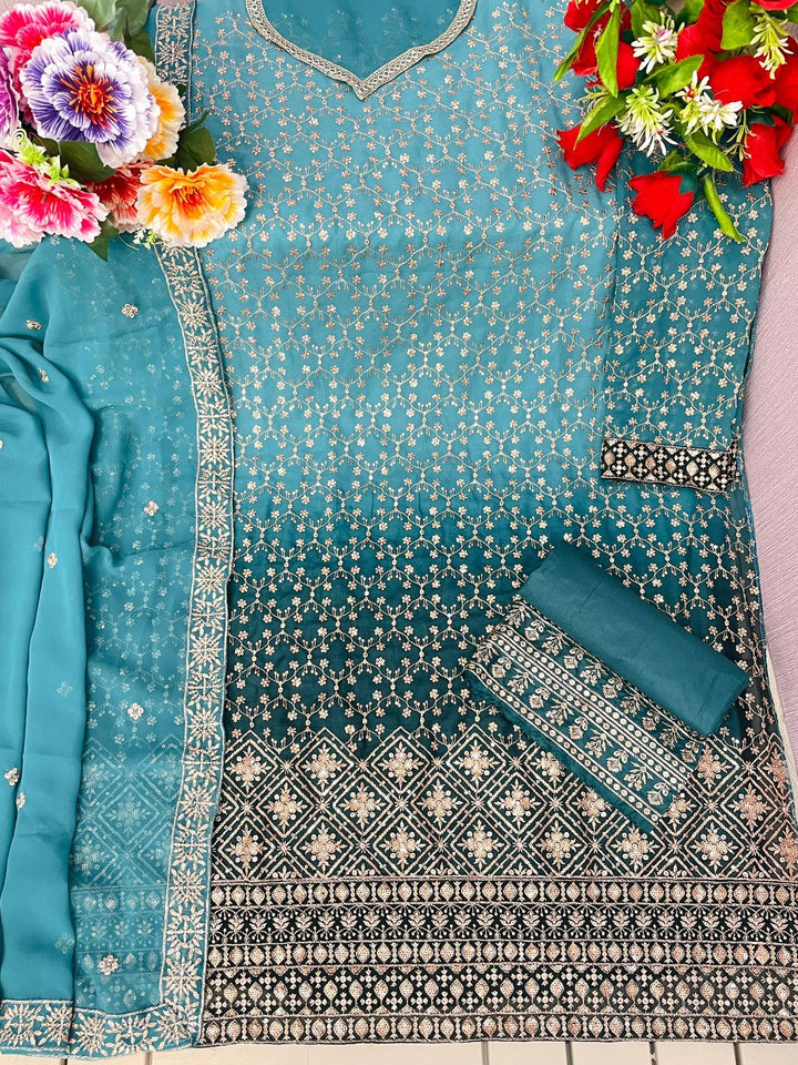 Heavy Soft breathable Georgette With Embroidery Work With Cording