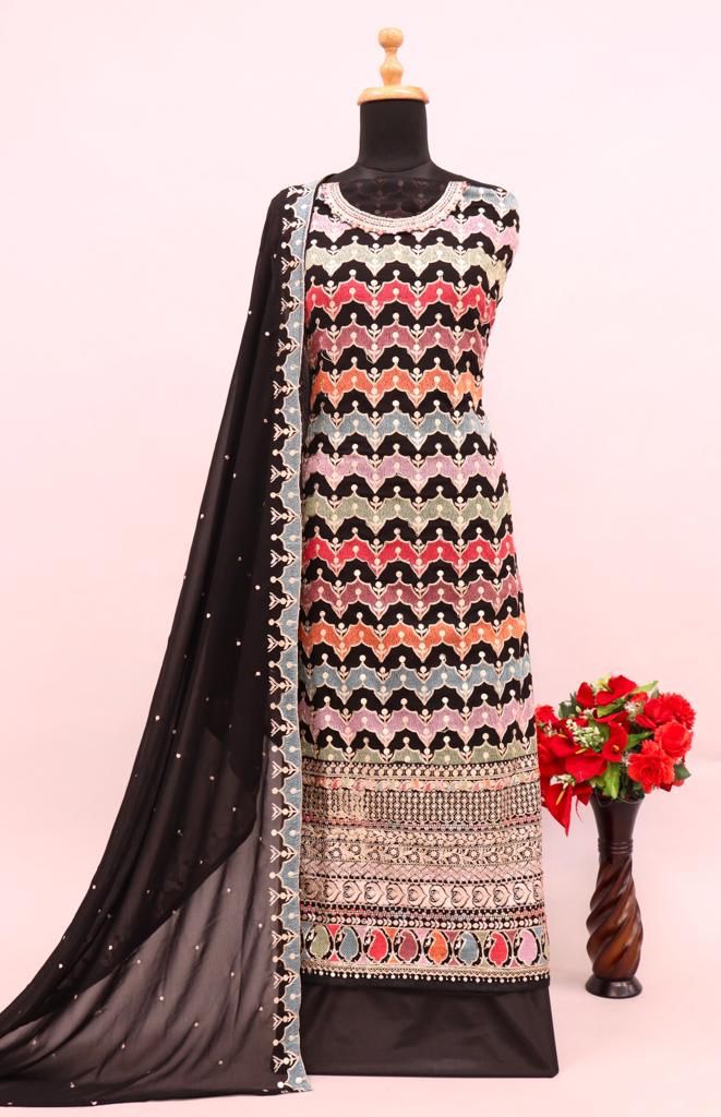 Heavy Soft breathable Georgette With Embroidery Work With Cording