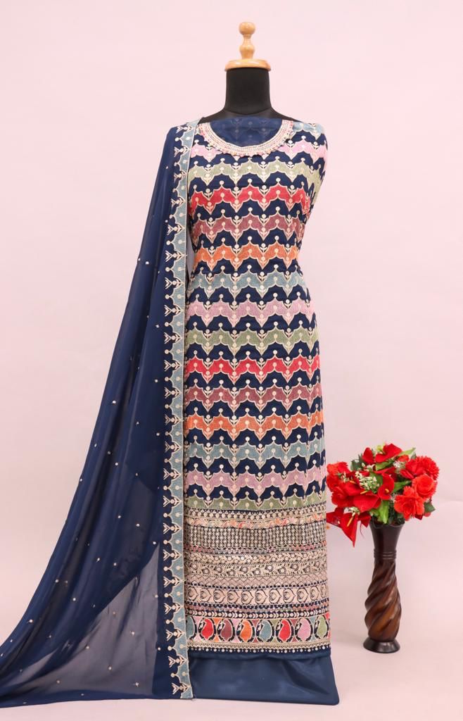 Heavy Soft breathable Georgette With Embroidery Work With Cording