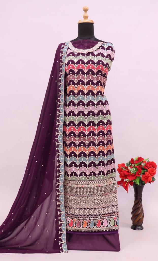 Heavy Soft breathable Georgette With Embroidery Work With Cording