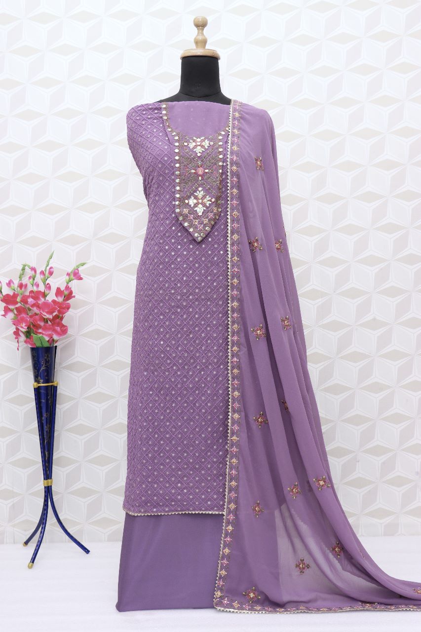 Heavy Soft breathable Georgette with Embroidery 5mm Squence Work