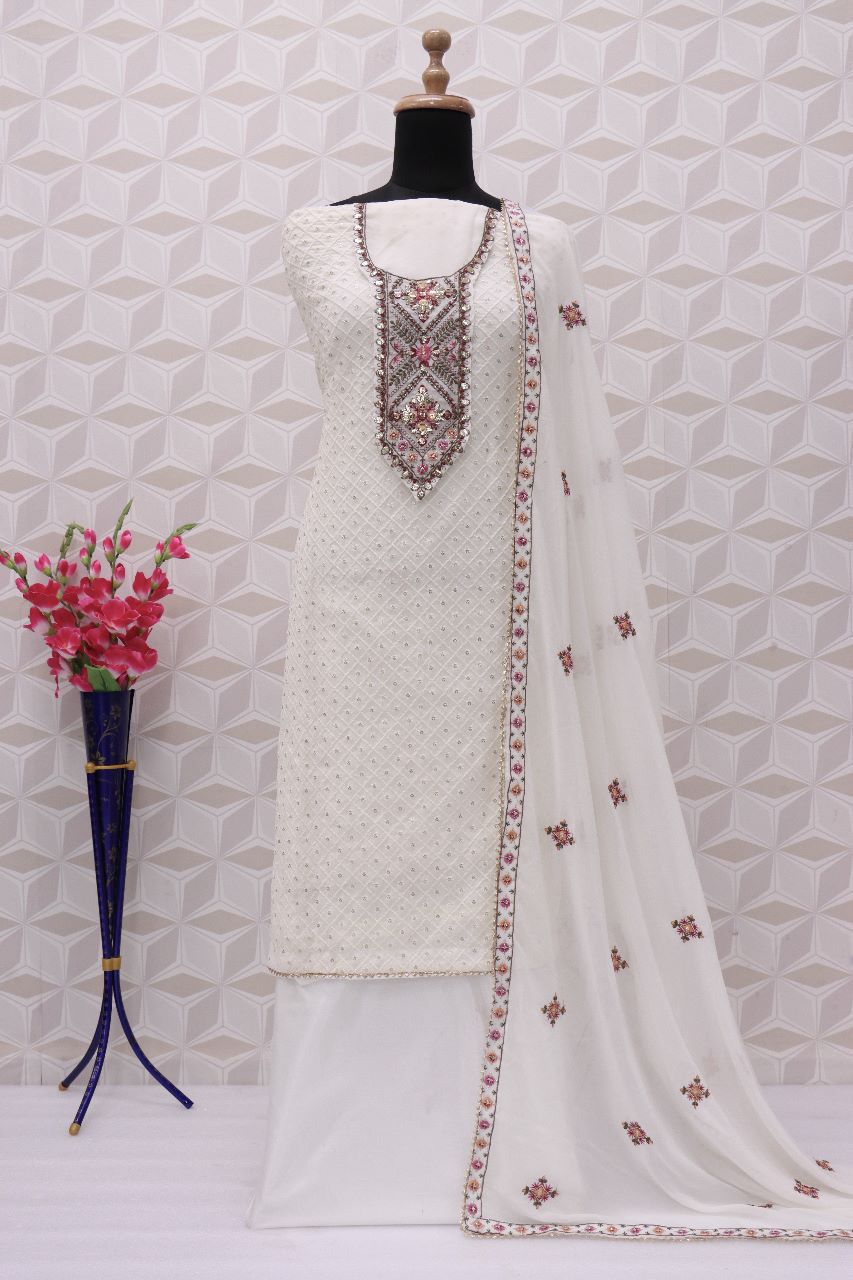 Heavy Soft breathable Georgette with Embroidery 5mm Squence Work