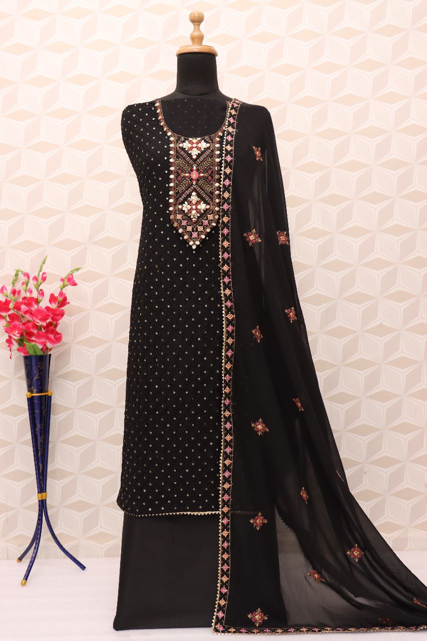 Heavy Soft breathable Georgette with Embroidery 5mm Squence Work